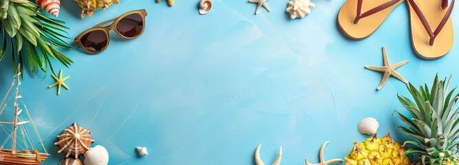 Obraz na płótnie Canvas Holiday Summer Background concept with beach accessories generative AI