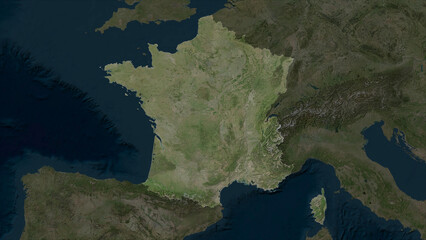 France highlighted. High-res satellite map © zelwanka
