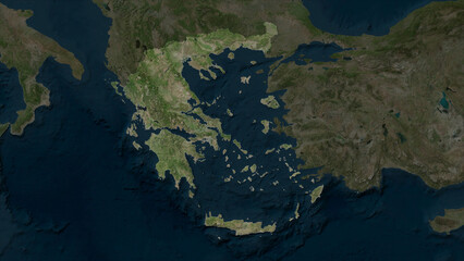 Greece highlighted. High-res satellite map