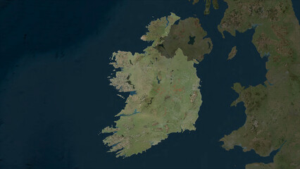 Ireland highlighted. High-res satellite map