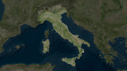 Italy highlighted. High-res satellite map © zelwanka