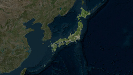 Japan highlighted. High-res satellite map © zelwanka