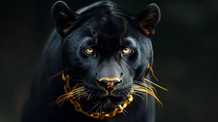 Poster A black panther with a gold chain around its neck. The panther has a fierce look on its face © Дмитрий Симаков