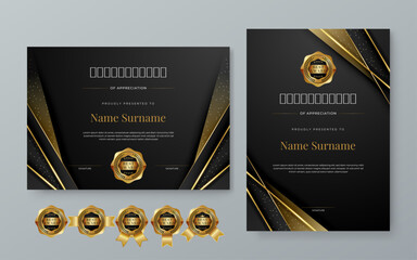 Black white and gold certificate design with luxury and modern certificate award design template pattern. Certificate of achievement, awards diploma, education, school