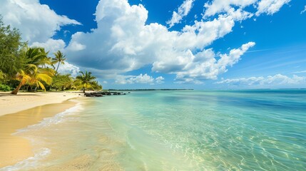 enchanting tropical beach scenery on bel mare, mauritius island: vibrant coastal beauty with azure...