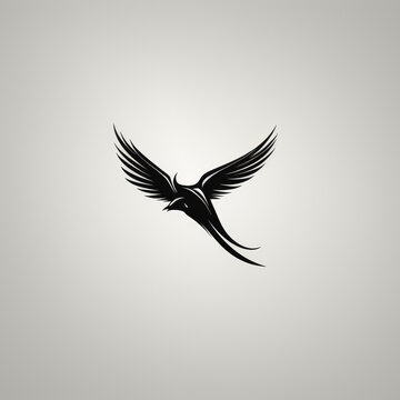 A black bird with long wings is flying in the sky. The bird is the main focus of the image, and it is soaring high above the ground. The image has a sense of freedom and grace