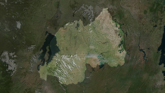 Rwanda highlighted. High-res satellite map