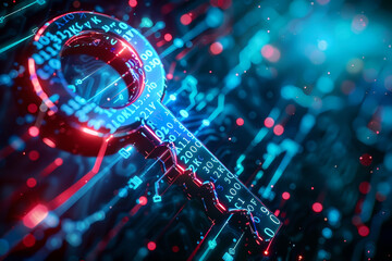 Encrypted Digital Key as a Symbol of Robust Security: Emphasizing the Safety of Digital Data - obrazy, fototapety, plakaty