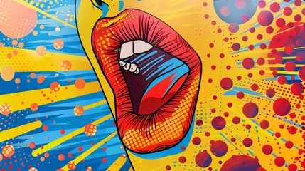 Foto op Plexiglas girl lips in pop art style © Spyrydon