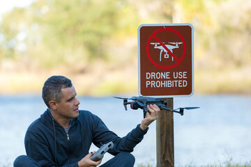 Man is going to fly his quadcopter in no drone area. Operator unlawfully using his UAS in state...