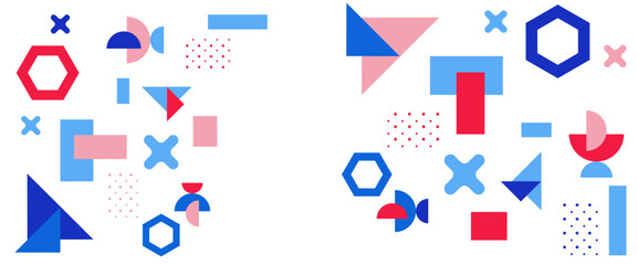 Colorful vector flat minimalist geometric memphis style banner. For presentation background, banner, background, poster, certificate, annual report, cover