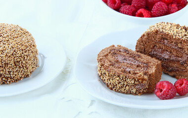 chocolate roll with fresh berries for dessert