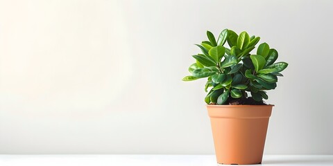 Potted Houseplant Growing with Care on Clean White Background with Copy Space