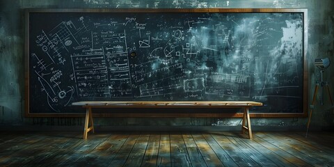 Complex Mathematical Equation Sketched on Chalkboard in Classroom or Educational Setting with Copy Space