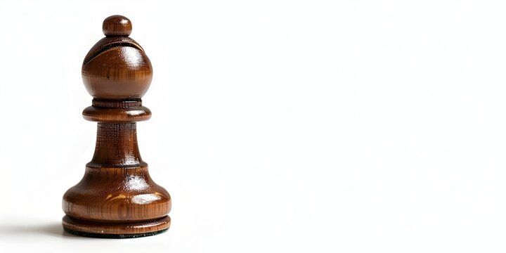 Wooden chess piece strategizing the next move on a white background with ample copy space description This image depicts a wooden chess piece likely