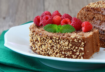 chocolate roll with fresh berries for dessert