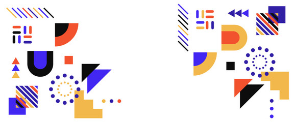 Obraz premium Colorful banner vector memphis geometric style background template. For web design, business presentation, website header, invitation background