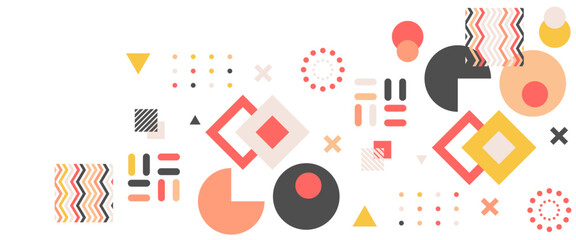 Colorful vector modern abstract banners with geometric memphis flat design. For background, poster, flyer, banner, invitation, cover for book, catalog, report