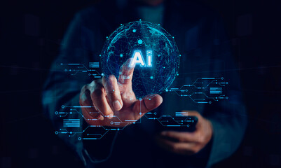 Artificial intelligent technology or electronic brain, outline made from circuit board for working, generates innovative futuristic and global connections for providing access to information network
