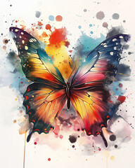 Watercolor Art Colorful graffiti butterfly on a white background