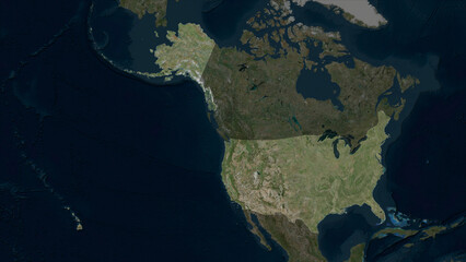 United States of America highlighted. High-res satellite map