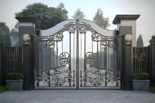 Main gate design of modern luxury house, black iron modern gate design.
