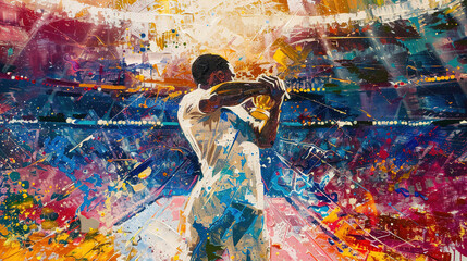 Watercolor illustration of athlete in stadium celebrating  - obrazy, fototapety, plakaty