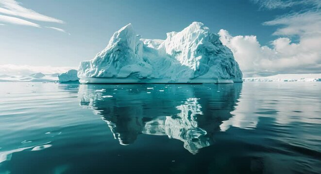Dramatic Image Of Melting Iceberg In Clear Ocean Water, Symbolizing Climate Crisis