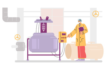 Production of skin care products. Factory vector illustration.