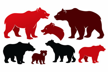 Various bear silhouettes vector illustration