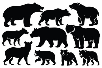 Various bear silhouettes vector illustration