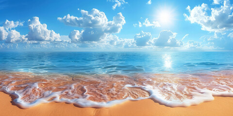 beautiful beach on blue sea background with  blue sky and white clouds,banner, summer vocation, holiday 
