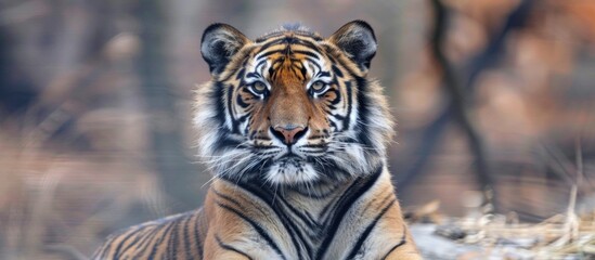 portrait of a tiger staring intently - obrazy, fototapety, plakaty