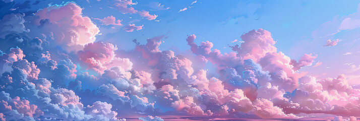 Fototapeta na wymiar pink clouds on the sky background, soft fluffy pink clouds banner