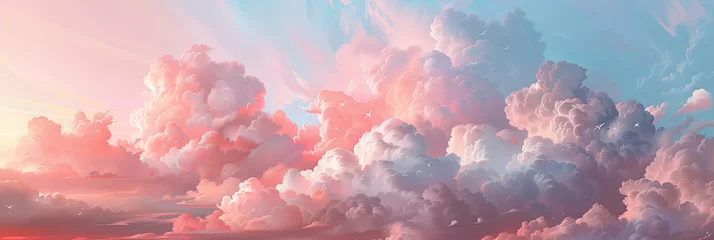 Poster pink clouds on the sky background, soft fluffy pink clouds banner © Nice Seven