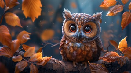 The colorful owls intricate feathers and emotive gaze draw all attention to its captivating face, Generated by AI. - obrazy, fototapety, plakaty