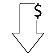 Dollar down icon. Vector low cost money crisis line icon