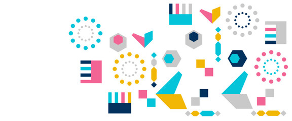 Colorful abstract banners with geometric memphis vector design. For banner, background, business or technology presentation, web brochure cover layout, wallpaper