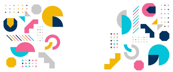 Colorful vector abstract banners with memphis geometric shapes. For banner, background, cover, poster, wallpaper, presentation background, certificate