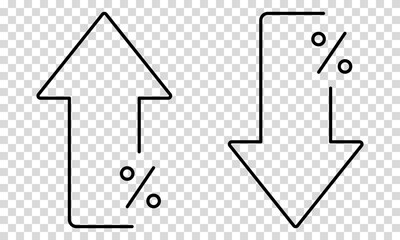 Percentage arrow up and down line icon. Vector illustration isolated on transparent background