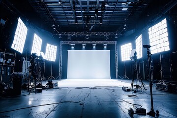 Professional Film Studio with Lighting and Camera Equipment - obrazy, fototapety, plakaty