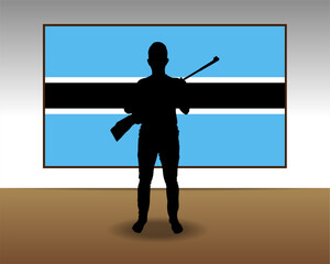 Man holding a gun in front of Botswana flag, fight or war idea