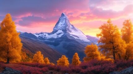 Majestic mountain landscape with Matterhorn in Switzerland during autumn