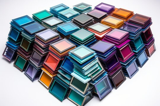 Colorful glass blocks arranged in a pyramid shape