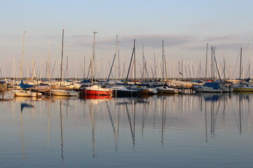 Fototapeta premium Evening Serenity: Sailboats Moored at Steinhudermeer