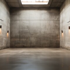 Large empty concrete room with skylight