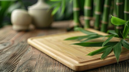 A stalk of bamboo next to a bamboo cutting board, nature repurposed