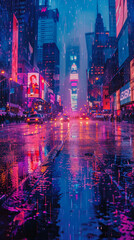 Neon-lit city streets,