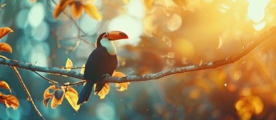Toucan bird perched on a tree in a tropical forest