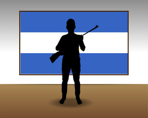 Man holding a gun in front of Nicaragua flag, fight or war idea